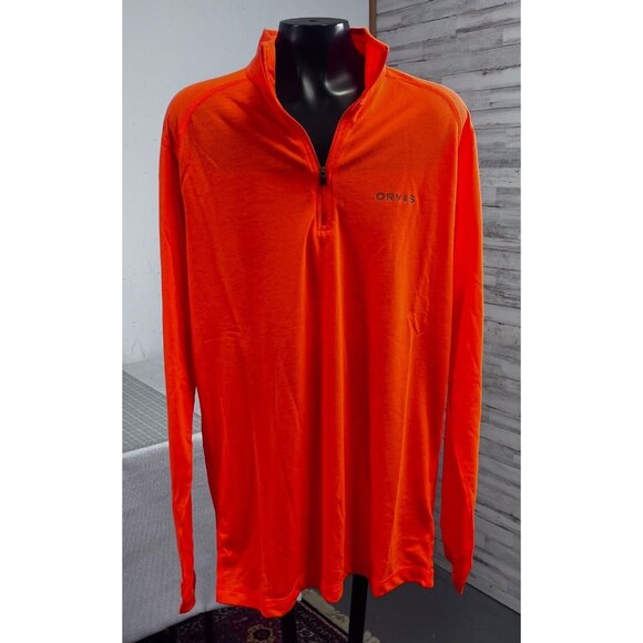 Orvis Mens Drirelease 1/4 Zip Long Sleeve Shirt Orange UV Protection Small - Picture 1 of 8